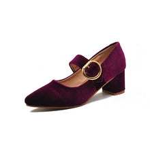 Load image into Gallery viewer, HEE GRAND 2019 Spring Women Fashion Heel Pumps Buckle Strap Ladies Shoes Flock Square Heels 3 Colors Size 35-39 XWD7220